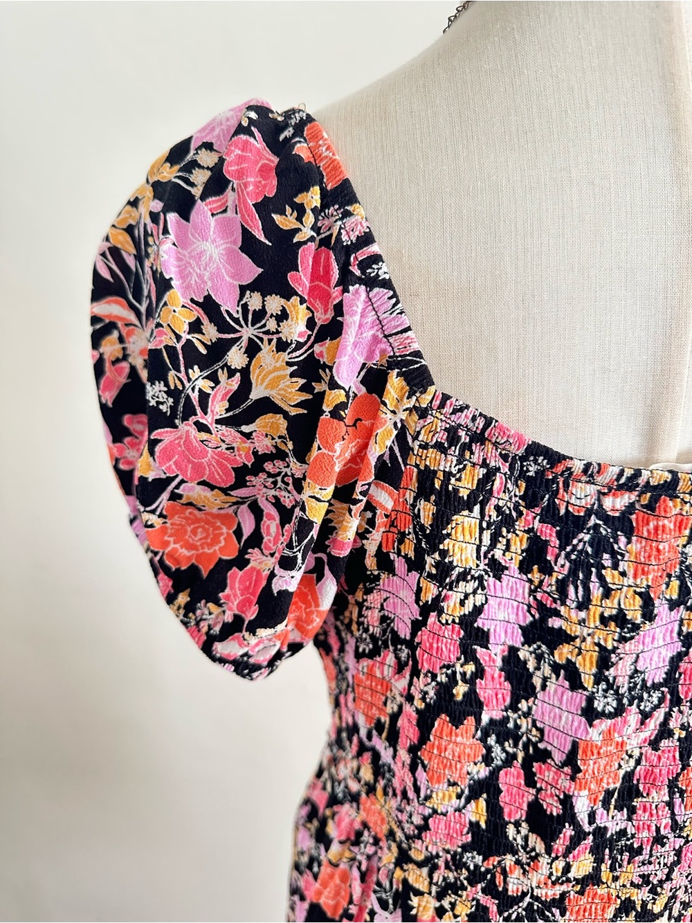 Rewind Black Floral Puff Sleeve Mini Dress Romantic Cottagecore XXL - Picture 3 of 5
